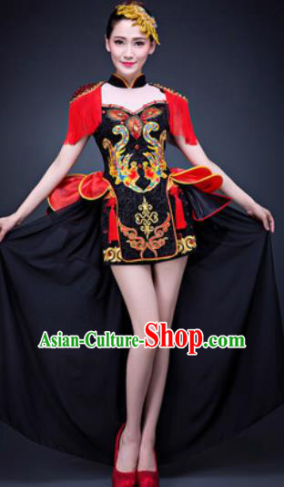 Chinese Traditional Folk Dance Costumes New Year Drum Dance Black Dress for Women