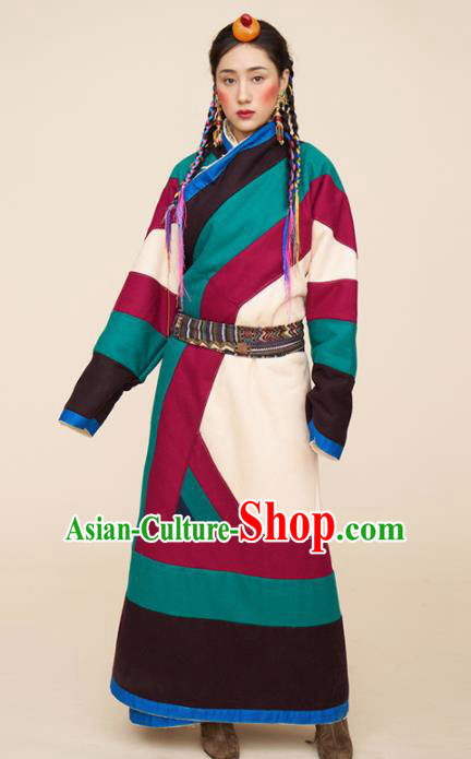 Traditional Chinese Zang Nationality Dance Costumes Ethnic Folk Dance Tibetan Robe for Women