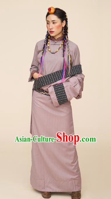 Traditional Chinese Zang Nationality Dance Costumes Ethnic Folk Dance Tibetan Robe for Women