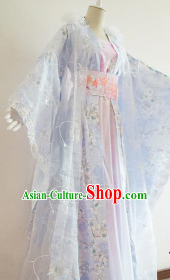 Traditional Chinese Tang Dynasty Princess Costumes Ancient Cosplay Peri Blue Hanfu Dress for Women