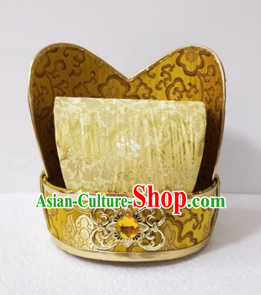 Chinese Ancient Emperor Hair Accessories Tang Dynasty King Golden Hat Headwear for Men