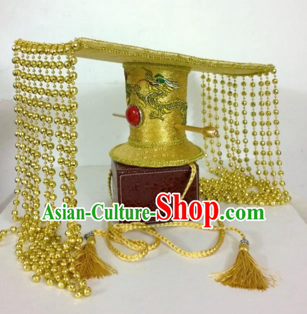 Chinese Ancient Imperator Hair Accessories Han Dynasty Emperor Golden Hat Headwear for Men