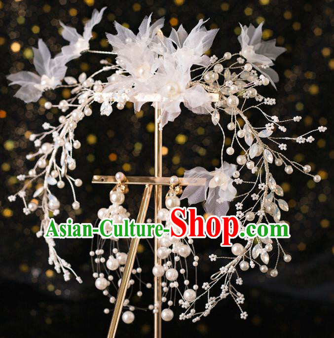Top Grade Handmade Wedding Hair Accessories Bride White Silk Flowers Hair Clasp Headwear for Women