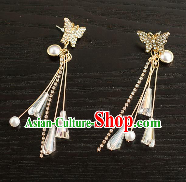 Handmade Wedding Crystal Butterfly Ear Accessories Top Grade Bride Hanfu Earrings for Women