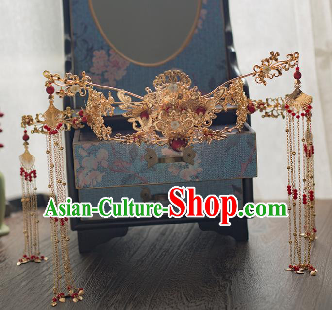 Chinese Ancient Wedding Hair Accessories Luxury Tassel Phoenix Coronet Bride Hairpins Headwear for Women
