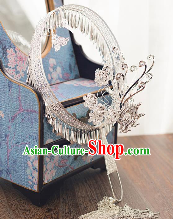 Chinese Ancient Wedding Accessories Bride Handmade Palace Fans Hanfu Argent Round Fans for Women