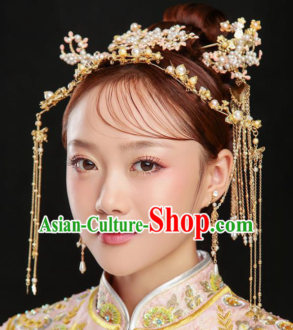 Chinese Ancient Bride Wedding Hair Accessories Hair Clasp Tassel Hairpins Headwear for Women