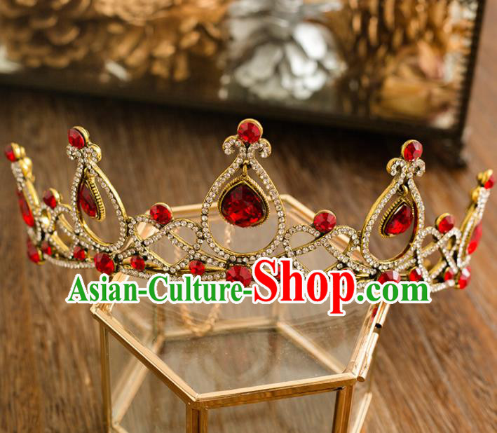 Top Grade Handmade Wedding Princess Hair Accessories Bride Red Crystal Royal Crown Headwear for Women
