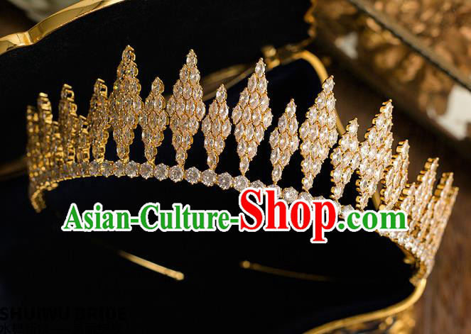 Top Grade Handmade Wedding Bride Hair Accessories Princess Golden Crystal Royal Crown Headwear for Women