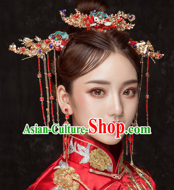 Chinese Ancient Palace Bride Hair Accessories Blueing Hair Comb Hairpins Headwear for Women
