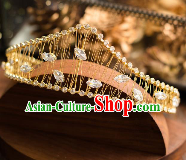 Top Grade Handmade Wedding Hair Accessories Bride Princess Golden Royal Crown Headwear for Women