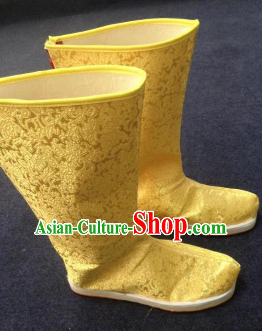 Chinese Traditional Shoes Ancient Emperor Beijing Opera Golden Boots Hanfu Satin Boots for Men