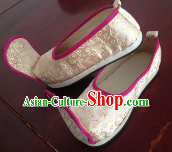 Traditional Chinese Wedding Shoes Ancient Princess Shoes Beige Embroidered Shoes for Women
