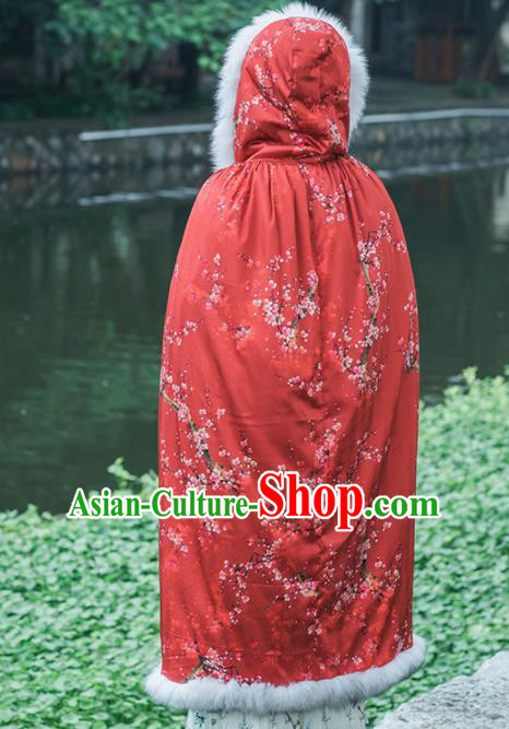 Chinese Traditional Costumes National Tang Suit Red Cotton Wadded Cloak for Women