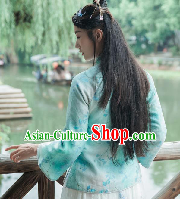 Chinese Traditional Costumes National Tang Suit Blouse Green Silk Qipao Shirt for Women