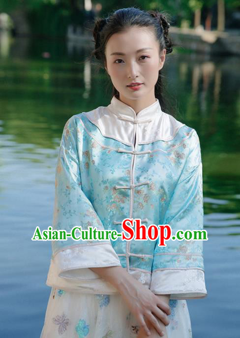 Chinese Traditional Costumes National Upper Outer Garment Green Brocade Qipao Coat for Women