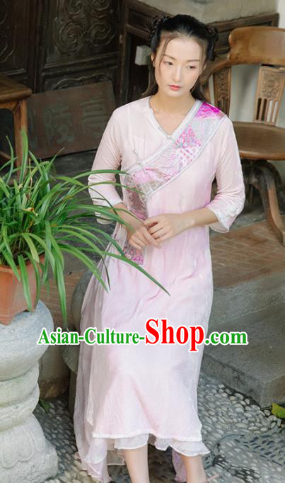 Chinese Traditional Costumes National Pink Qipao Dress Classical Cheongsam for Women