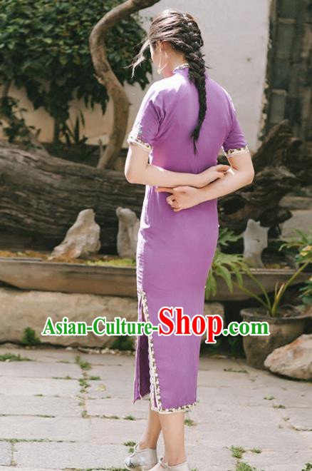 Chinese Traditional Costumes National Purple Qipao Dress Tang Suit Cheongsam for Women