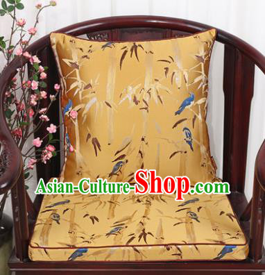 Chinese Classical Household Ornament Bamboo Pattern Golden Brocade Back Cushion Cover and Armchair Mat