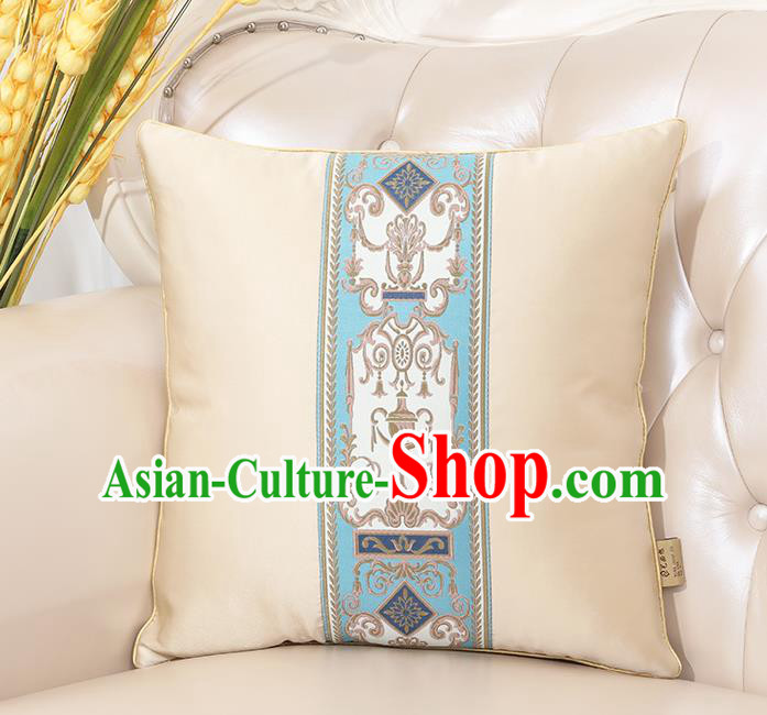 Chinese Classical Household Ornament White Brocade Back Cushion Traditional Handmade Throw Pillow