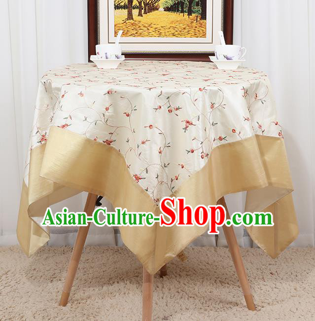 Chinese Classical Household White Brocade Table Cover Traditional Handmade Table Cloth Antependium