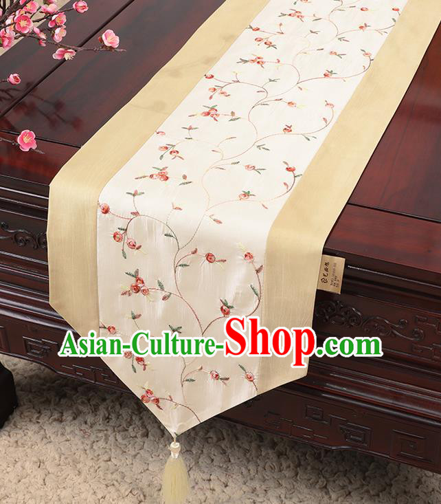 Chinese Traditional Handmade Table Cover Cloth Classical Household Ornament White Brocade Table Flag