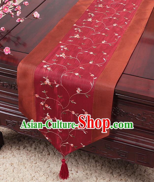 Chinese Traditional Handmade Table Cover Cloth Classical Household Ornament Wine Red Brocade Table Flag