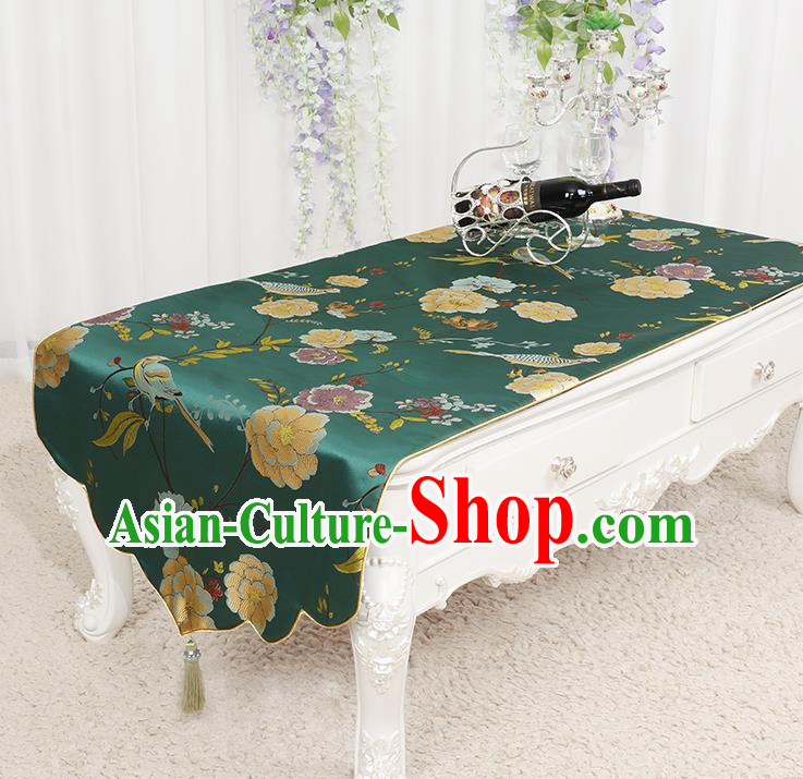 Chinese Classical Green Brocade End Table Cover Traditional Household Handmade Table Cloth