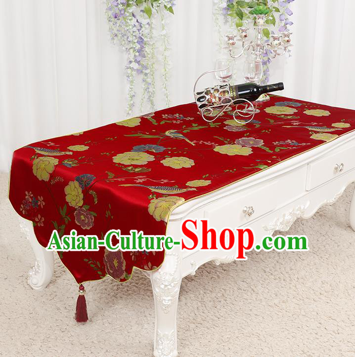 Chinese Classical Red Brocade End Table Cover Traditional Household Handmade Table Cloth