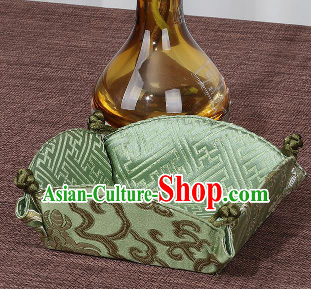 Chinese Traditional Household Accessories Classical Peony Pattern Green Brocade Storage Box Candy Tray