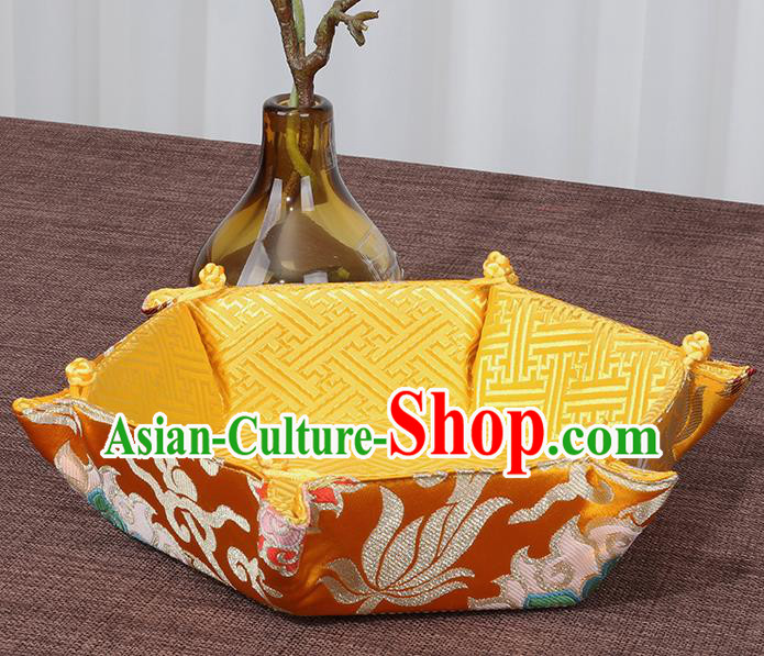 Chinese Traditional Household Accessories Classical Lotus Pattern Golden Brocade Storage Box Candy Tray