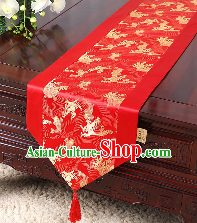 Chinese Traditional Table Cloth Classical Handmade Household Ornament Red Brocade Table Flag