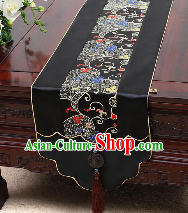 Chinese Traditional Black Brocade Table Cloth Classical Embroidered Pattern Household Ornament Table Flag