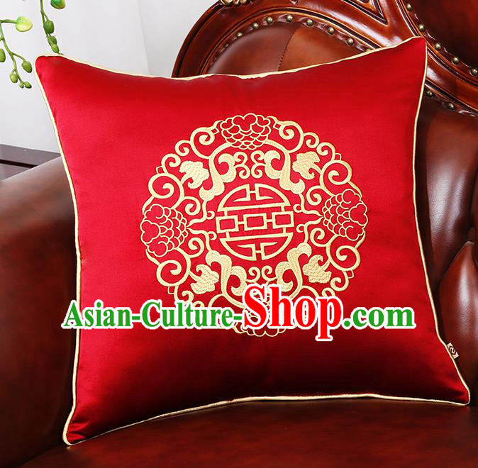 Chinese Traditional Embroidered Red Brocade Back Cushion Cover Classical Household Ornament