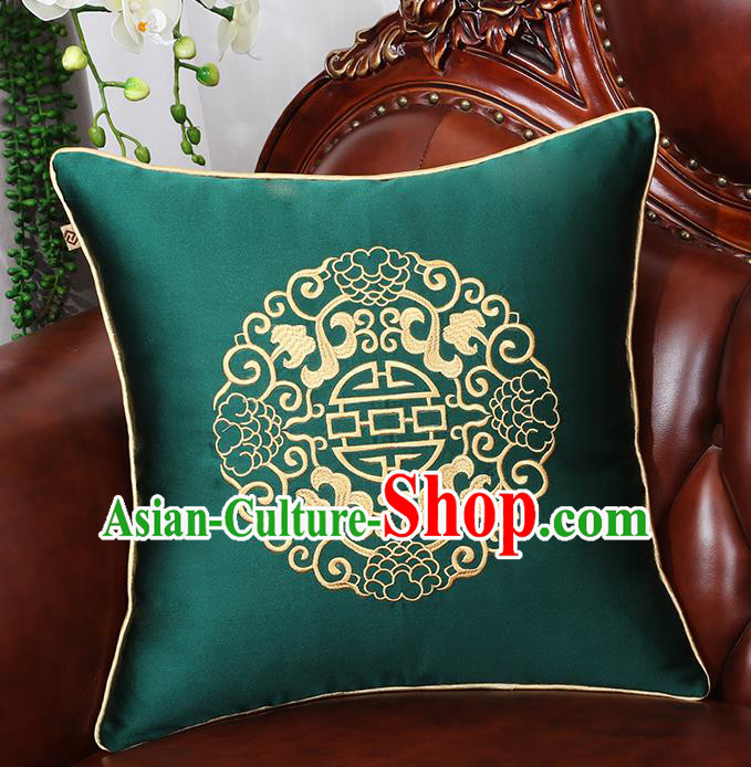 Chinese Traditional Atrovirens Brocade Back Cushion Cover Classical Embroidered Household Ornament