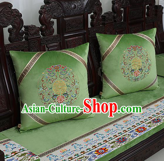 Chinese Traditional Embroidered Lotus Green Brocade Back Cushion Cover Classical Household Ornament