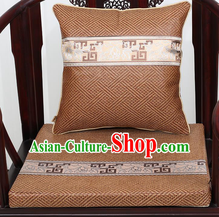 Chinese Classical Household Ornament Traditional Pattern Brown Brocade Cushion Cover and Armchair Mat Cover