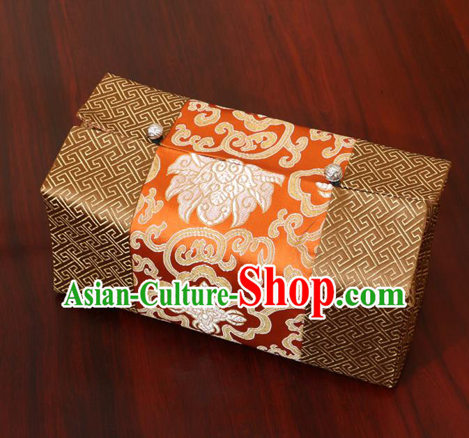 Chinese Traditional Household Accessories Classical Chrysanthemum Pattern Red Brocade Paper Box Storage Box Cove