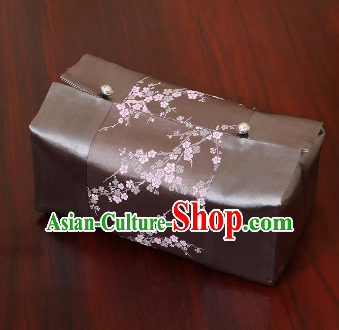 Chinese Traditional Household Accessories Classical Plum Blossom Pattern Grey Brocade Paper Box Storage Box Cove