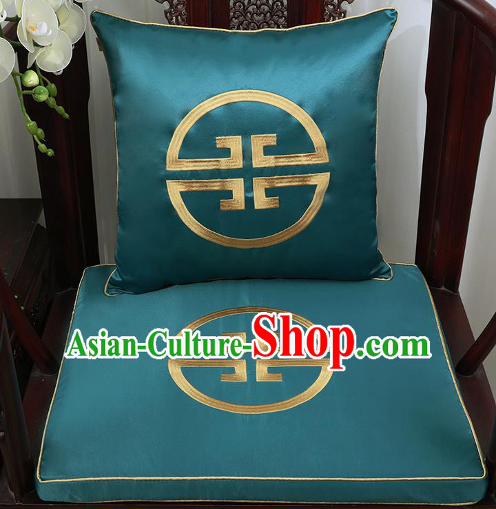 Chinese Classical Household Ornament Traditional Handmade Green Brocade Cushion Cover and Armchair Mat
