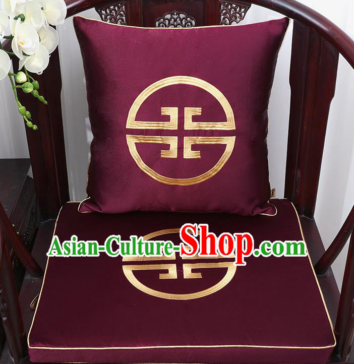 Chinese Classical Household Ornament Traditional Handmade Purple Brocade Cushion Cover and Armchair Mat
