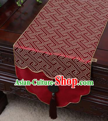 Chinese Traditional Pattern Wine Red Brocade Table Cloth Classical Household Ornament Table Flag