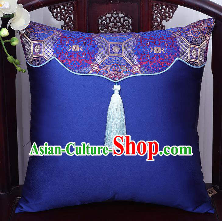 Chinese Traditional Pattern Royalblue Brocade Back Cushion Cover Classical Household Ornament