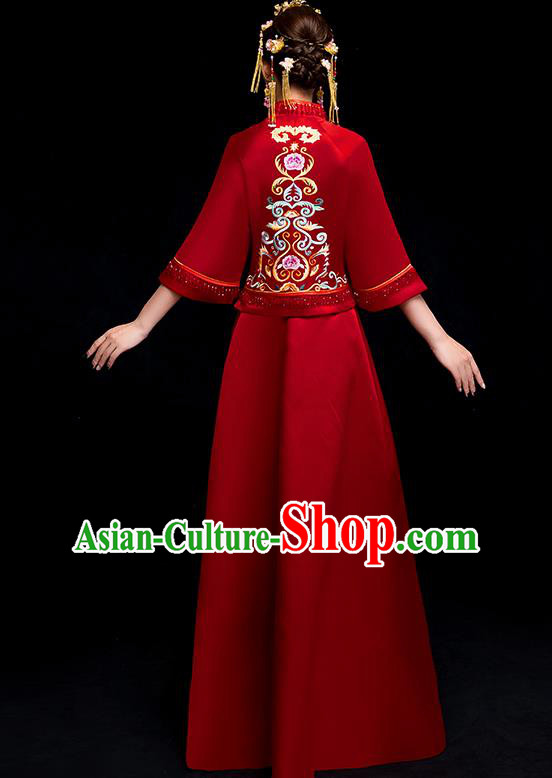 Chinese Traditional Bride Toast Embroidered Red Xiuhe Suits Ancient Wedding Costumes for Women