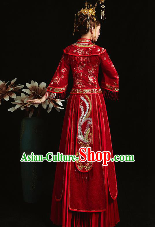 Chinese Traditional Bride Toast Embroidered Peony Red Xiuhe Suits Ancient Wedding Costumes for Women