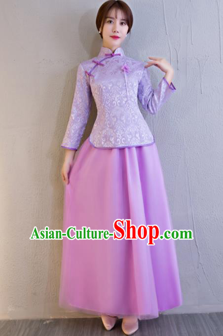 Chinese Traditional Bride Purple Xiuhe Suits Ancient Handmade Wedding Costumes for Women