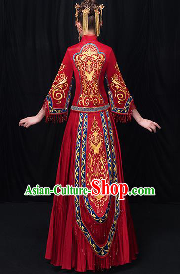Chinese Traditional Bride Embroidered Red Xiuhe Suits Ancient Wedding Costumes for Women