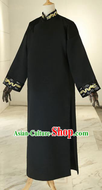 Chinese Traditional Wedding Black Gown Ancient Bridegroom Embroidered Costumes for Men