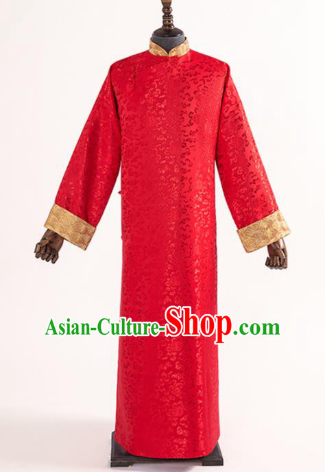 Chinese Traditional Wedding Red Silk Gown Ancient Bridegroom Embroidered Costumes for Men