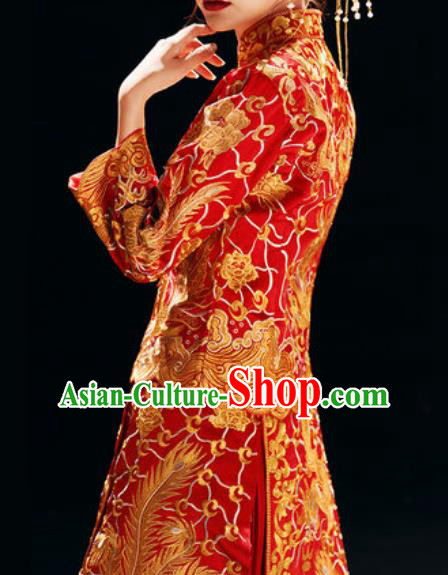 Chinese Traditional Embroidered Wedding Dress Cheongsam Ancient Bride Handmade Red Xiuhe Suits Costumes for Women